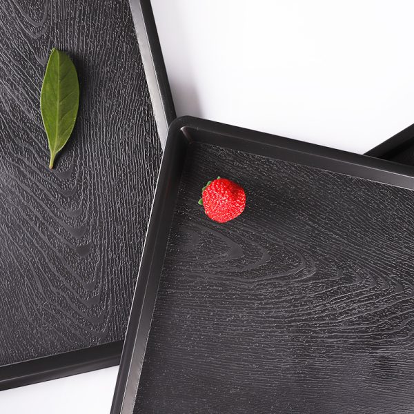 黑色磨砂浮雕39cm塑胶托盘酒店托盘欧式茶水杯易清洗木纹食物花样托盘