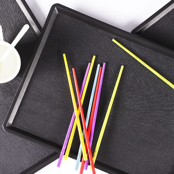 黑色磨砂浮雕39cm塑胶托盘酒店托盘欧式茶水杯易清洗木纹食物花样托盘