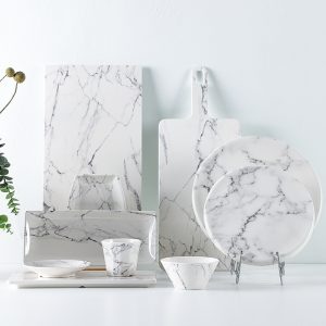 IMG_9002 SWAN白色大理石纹五星级酒店餐具系列配有盘碗杯托盘