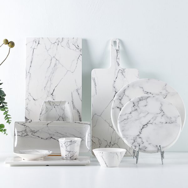 IMG_9002 SWAN White Marble pattern Five - star Hotel Tableware Series, including plates, bowls, cups and trays