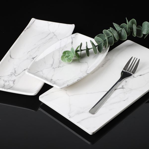 IMG_9128 SWAN White Marble pattern Five - star Hotel Tableware Series, including plates, bowls, cups and trays