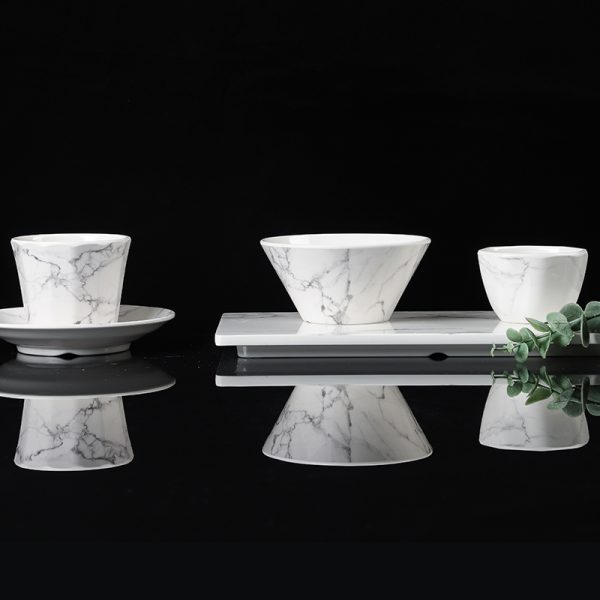 IMG_9155 SWAN White Marble pattern Five - star Hotel Tableware Series, including plates, bowls, cups and trays