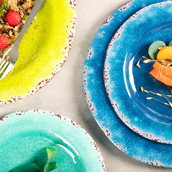 P9020 P1120 04 Swan彩色4件9寸裂纹圆盘11寸小龙虾盘家用个性简洁餐盘中式圆形密胺盘