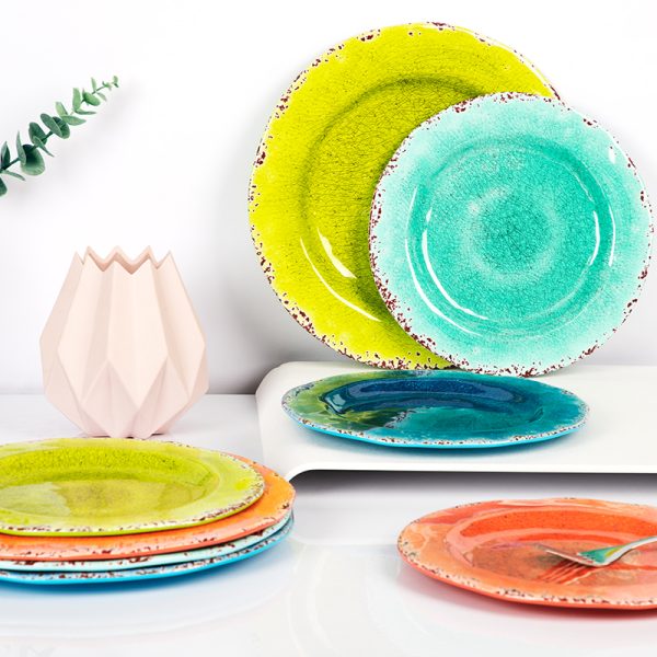 P9020 P1120 05 Swan彩色4件9寸裂纹圆盘11寸小龙虾盘家用个性简洁餐盘中式圆形密胺盘