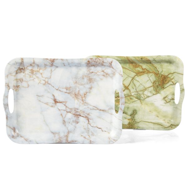 Swan美耐皿仿大理石纹图案双耳家用茶托盘食品级托盘密胺酒店用大托盘