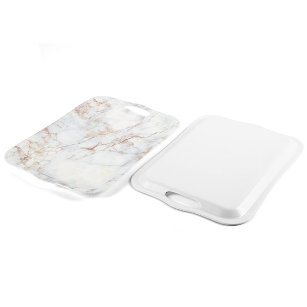 Swan美耐皿仿大理石纹图案双耳家用茶托盘食品级托盘密胺酒店用大托盘