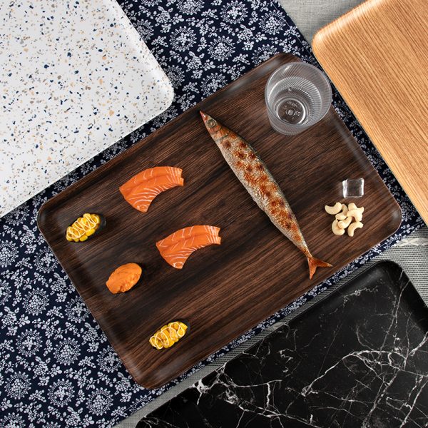 Swan家用大理石纹托盘木纹托盘简约茶盘烧烤五星级酒店长方形密胺餐盘