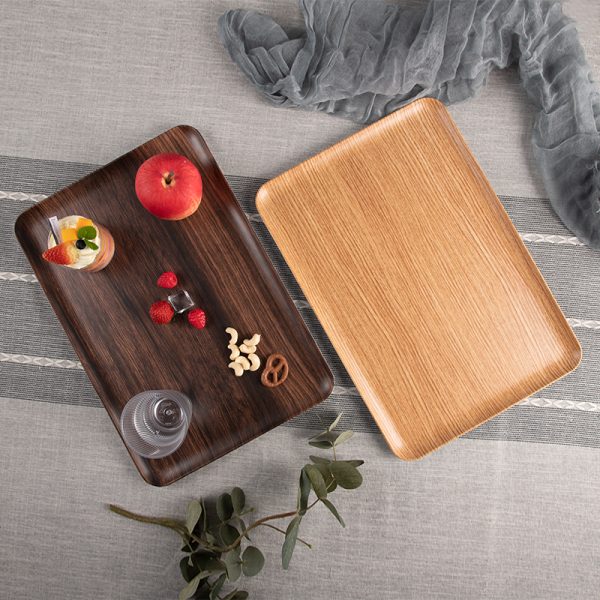 Swan家用大理石纹托盘木纹托盘简约茶盘烧烤五星级酒店长方形密胺餐盘