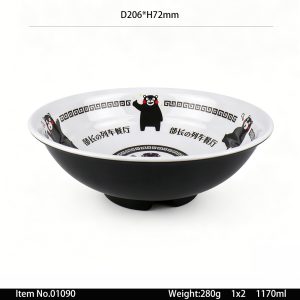 01090 SKU 01090东莞晶湖源头厂家定做日本日式美耐皿20.6cm直径拉面碗 可定制产品内外颜色和碗内外图案印刷