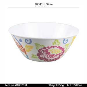 M1002G-0 SKU M1002G东莞晶湖源头厂家定做欧美日式美耐皿25cm直径V型碗 可定制产品颜色和碗内外图案印刷