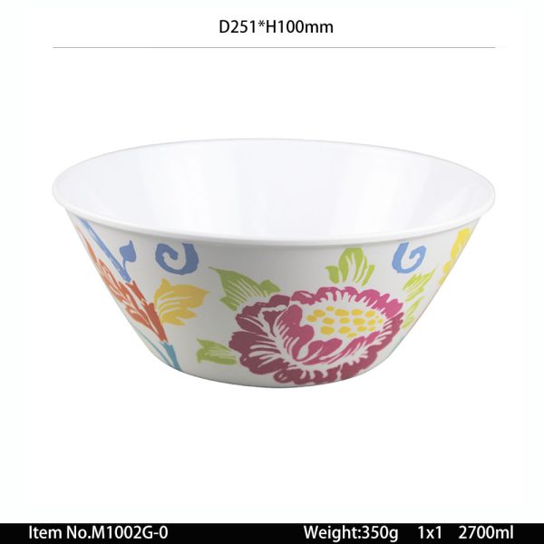 M1002G东莞晶湖源头厂家定做欧美日式美耐皿25cm直径V型碗 可定制产品颜色和碗内外图案印刷