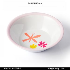 M1024F-0 sku M1024F-0东莞晶湖源头厂家定做日本日式美耐皿14.5cm直径儿童碗 可定制产品颜色和正面图案印刷