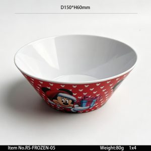 RS-FROZEN-05 SKU RS-FROZEN-05东莞晶湖源头厂家定做日式儿童美耐皿15cm直径V型碗 可定制产品颜色和碗内外图案印刷