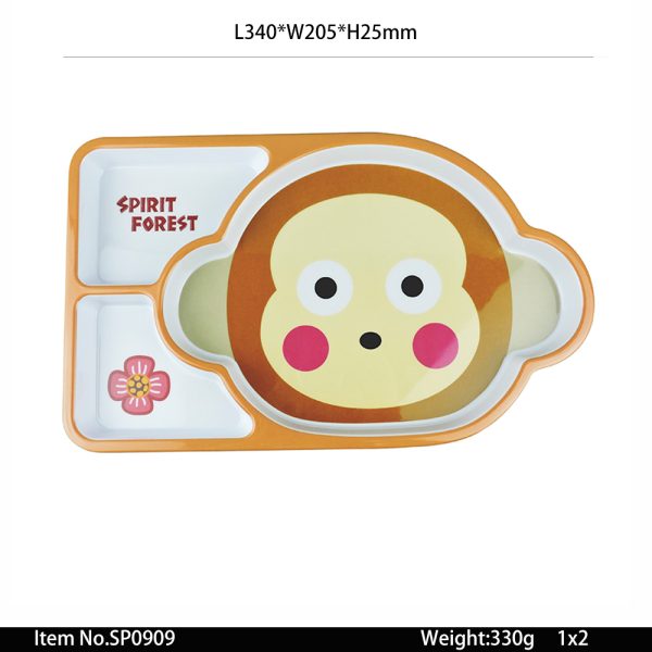 SP0909东莞晶湖源头厂家定做日本日式儿童美耐皿34x20cm三格长盘 可定制产品颜色和印刷图案