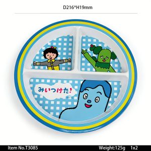 T3085 SKU T3085东莞晶湖源头厂家定做日本日式美耐皿21.6cm三格圆盘 可定制产品颜色和印刷图案