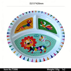 T3086 SKU T3086东莞晶湖源头厂家定做日本日式美耐皿21.5cm三格圆盘 可定制产品颜色和印刷图案