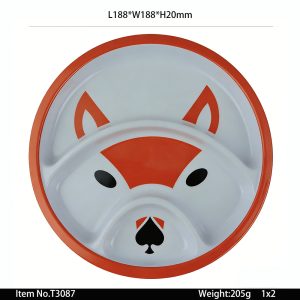 T3087 SKU T3087东莞晶湖源头厂家定做日本日式美耐皿18.8cm三格圆盘 可定制产品颜色和印刷图案
