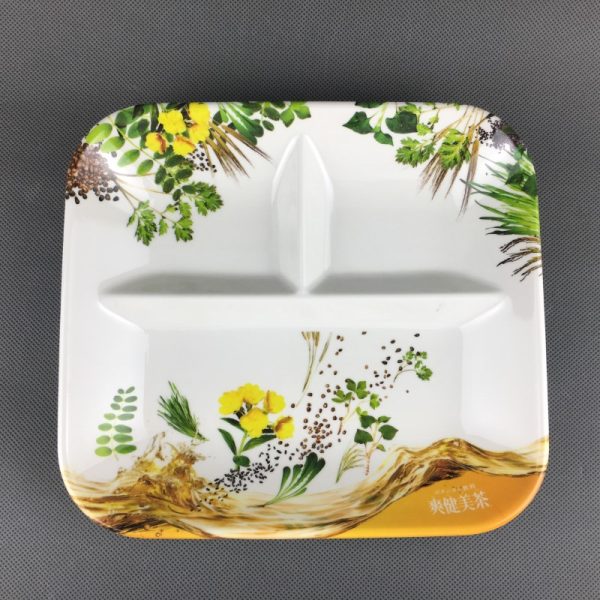 T30985东莞晶湖源头厂家定做日本日式美耐皿23x21cm三格盘 可定制产品颜色和印刷图案