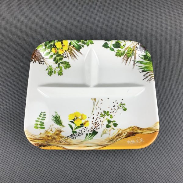 T30985东莞晶湖源头厂家定做日本日式美耐皿23x21cm三格盘 可定制产品颜色和印刷图案