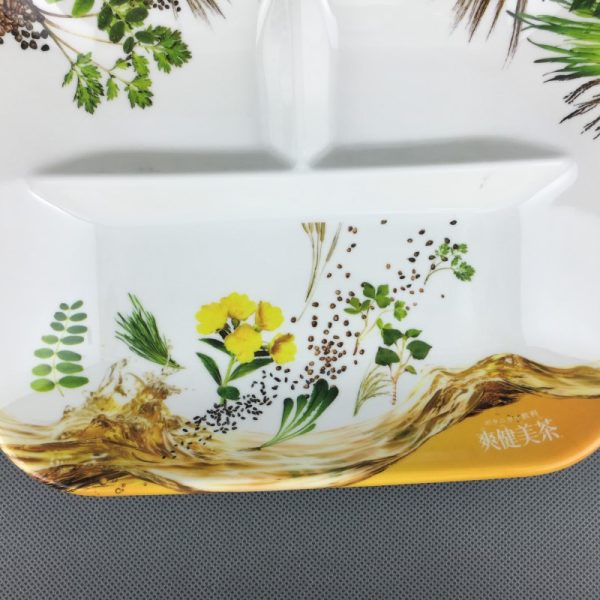 T30985东莞晶湖源头厂家定做日本日式美耐皿23x21cm三格盘 可定制产品颜色和印刷图案