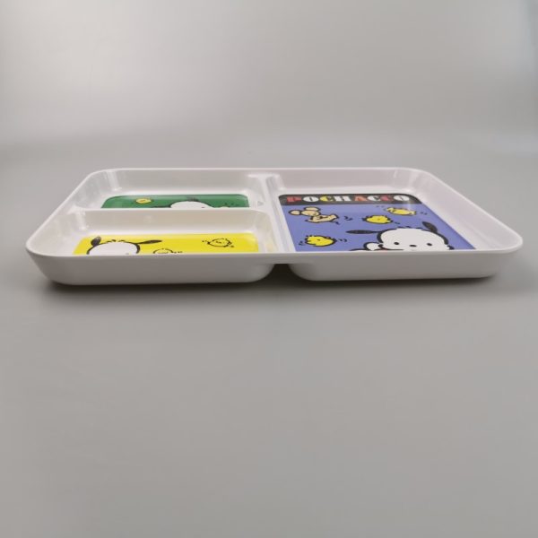 T31107东莞晶湖源头厂家定做日本日式美耐皿26x18.8cm三格盘 可定制产品颜色和印刷图案