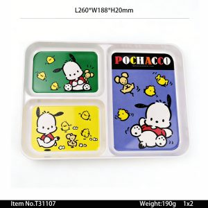 T31107东莞晶湖源头厂家定做日本日式美耐皿26x18.8cm三格盘 可定制产品颜色和印刷图案