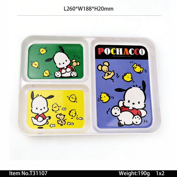 T31107东莞晶湖源头厂家定做日本日式美耐皿26x18.8cm三格盘 可定制产品颜色和印刷图案