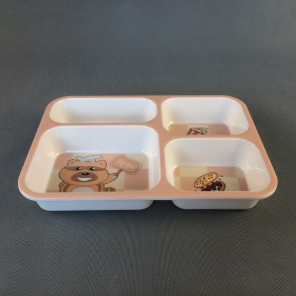 T4963东莞晶湖源头厂家定做日本日式美耐皿22x16cm四格盘 可定制产品颜色和印刷图案