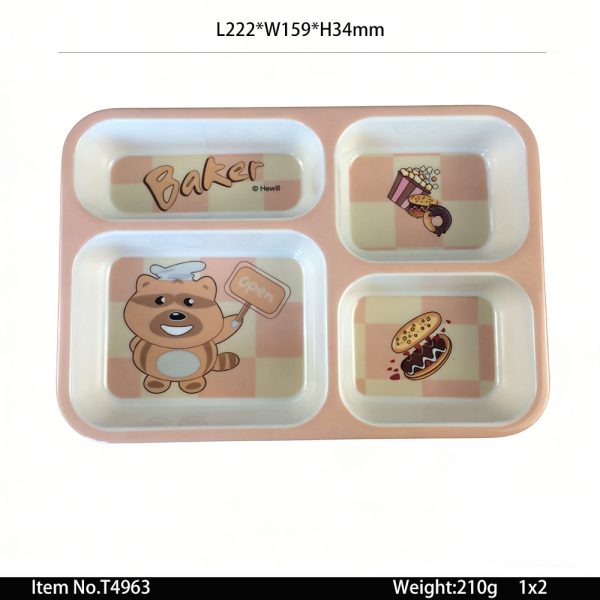 T4963东莞晶湖源头厂家定做日本日式美耐皿22x16cm四格盘 可定制产品颜色和印刷图案