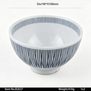 B2637 SKU B2637东莞晶湖源头厂家定做日本日式美耐皿19cm直径米饭碗 可定制产品颜色和碗内外图案印刷