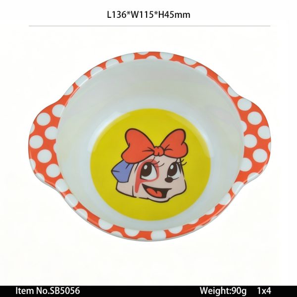 SB5056东莞晶湖源头厂家定做美耐皿13x11cm直径儿童双耳米饭碗 可定制产品颜色和碗内图案印刷