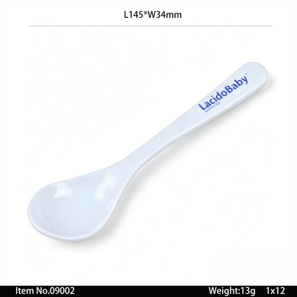 09002 SKU 09002东莞晶湖源头厂家定做美耐皿14.5cm儿童勺 可定制产品颜色和正面图案印刷