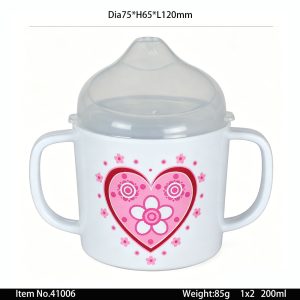 41006 SKU 41006东莞晶湖源头厂家定做日本日式儿童美耐皿7.5cm直径双耳杯 可定制产品颜色和杯外印刷图案
