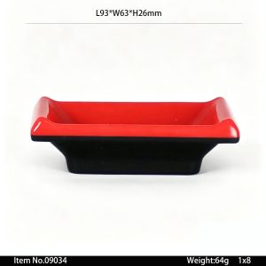 09034 SKU 09034东莞晶湖源头厂家订做双色美耐皿9.3x6.3cm长方形酱料碟 可定制产品内外颜色和正面图案印刷