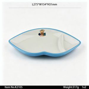 K2105 SKU K2105东莞晶湖源头厂家订做美耐皿27.5x15.4cm长方形两格酱料碟 可定制产品颜色和正面图案印刷
