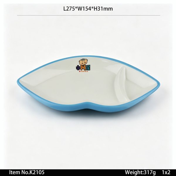 K2105 SKU K2105东莞晶湖源头厂家订做美耐皿27.5x15.4cm长方形两格酱料碟 可定制产品颜色和正面图案印刷