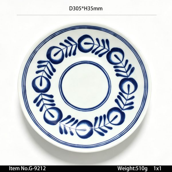 9212 SKU G-9212东莞晶湖源头厂家定做日韩美耐皿30.5cm直径圆盘7套装 可定制产品颜色和盘子正面图案印刷