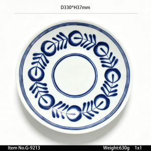 9213 SKU G-9213东莞晶湖源头厂家定做日韩美耐皿33cm直径圆盘7套装 可定制产品颜色和盘子正面图案印刷