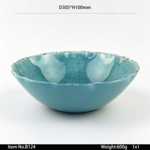 B124 SKU B124东莞晶湖源头厂家定做欧美美耐皿30.5cm直径圆型沙拉碗 可定制产品颜色和碗内外图案印刷