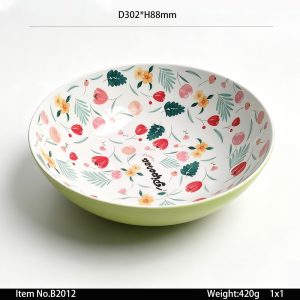 B2012 SKU B2012东莞晶湖源头厂家定做欧美美耐皿30.2cm直径圆型沙拉碗 可定制产品内外颜色和碗内外图案印刷