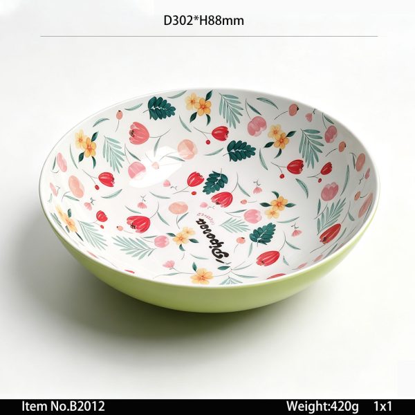 B2012 SKU B2012东莞晶湖源头厂家定做欧美美耐皿30.2cm直径圆型沙拉碗 可定制产品内外颜色和碗内外图案印刷