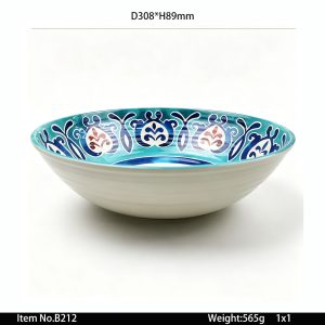 B212 SKU B212东莞晶湖源头厂家定做欧美美耐皿30.8cm直径圆型螺纹沙拉碗 可定制产品颜色和碗内外图案印刷