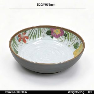 FB08006 SKU FB08006东莞晶湖源头厂家定做欧美美耐皿20.5cm直径圆型螺纹饭碗 可定制产品颜色和碗内图案印刷 内亮外磨砂