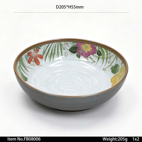 FB08006 SKU FP10005东莞晶湖源头厂家定做欧美澳美耐皿26cm直径螺纹圆盘3套装 可定制产品颜色和盘子正面图案印刷 内亮外磨砂