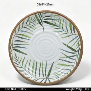 FP10005 SKU FP10005东莞晶湖源头厂家定做欧美澳美耐皿26cm直径螺纹圆盘3套装 可定制产品颜色和盘子正面图案印刷 内亮外磨砂